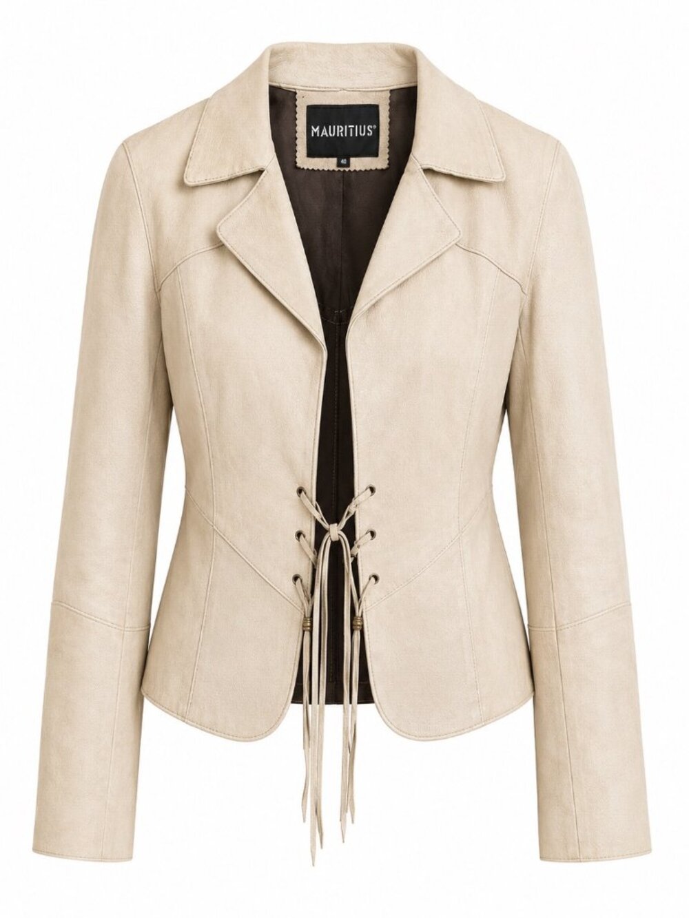 Mauritius Womens Beige Leather Lace-Up Jacket Real Leather Size 40